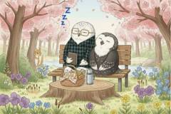 シロフクロウ夫妻 春の公園